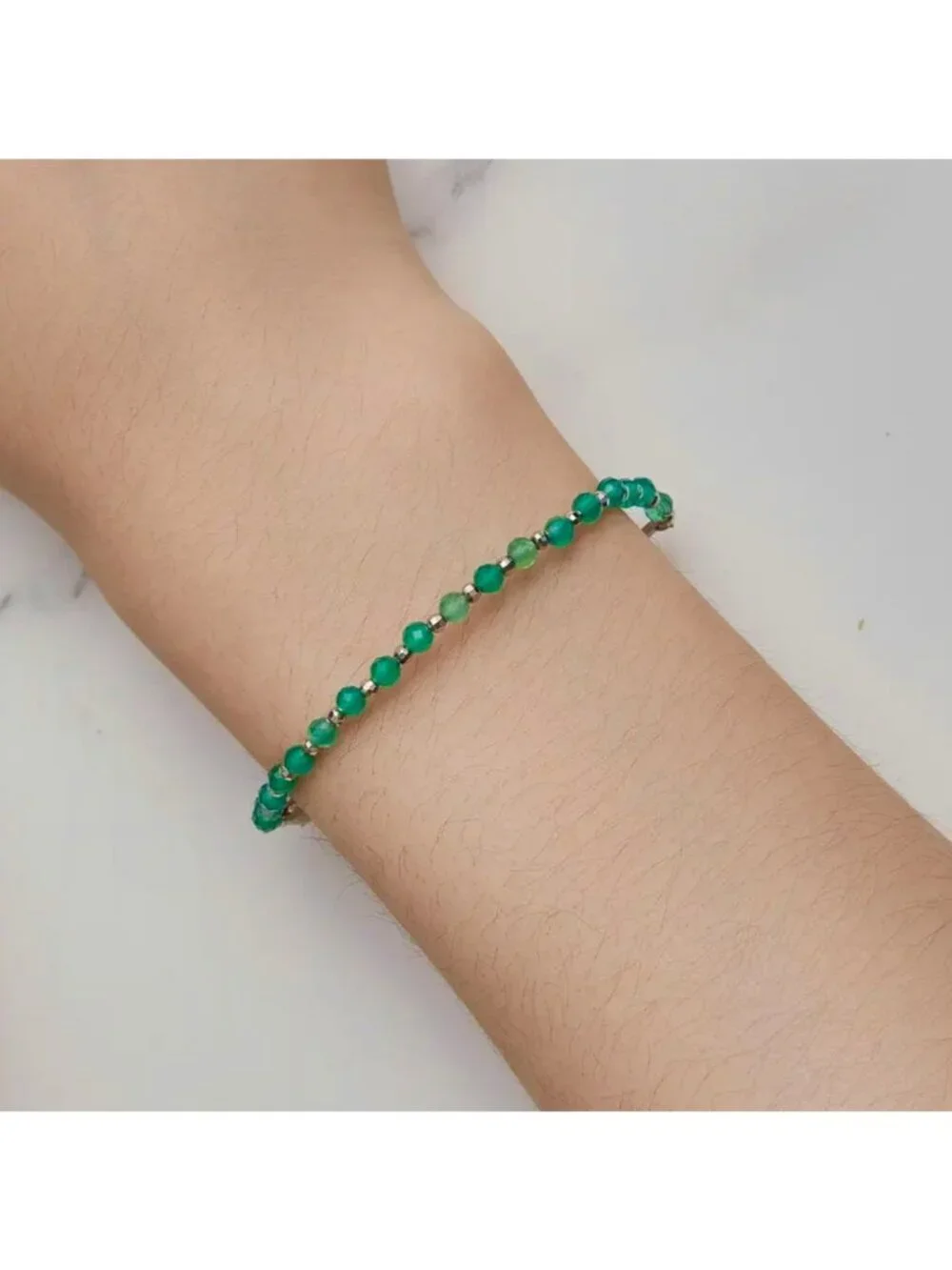 New Gem Charm Bracelet S925 Sterling Silver Green Crystal Beads Boxy Chain